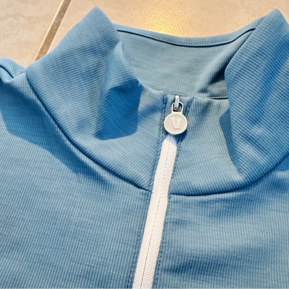 NWT Vuori Lux Rib Half Zip Long Sleeve Cropped Top in Stillwater Blue - Picture 3 of 10